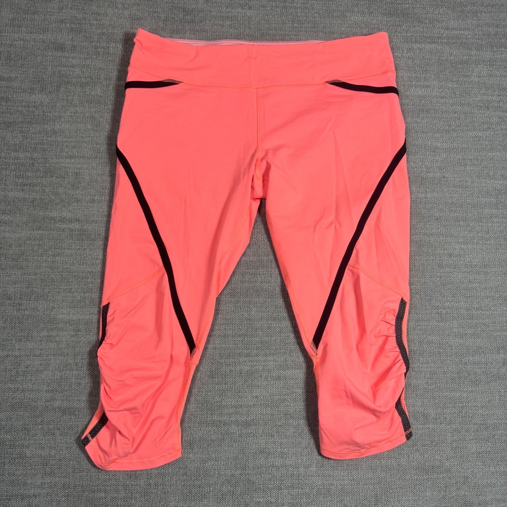 Lululemon Run Pace Crop Leggings Size 10 Pop Orange Coral Black Capri Running